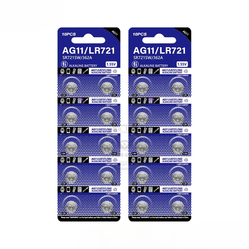 10-50PCS 1.55V AG11 18mAh Button Battery SG11 LR58 SR58 162 361 362 LR721 SR721  SR720 L721F Cell Coin Watch Toys Remote Battery