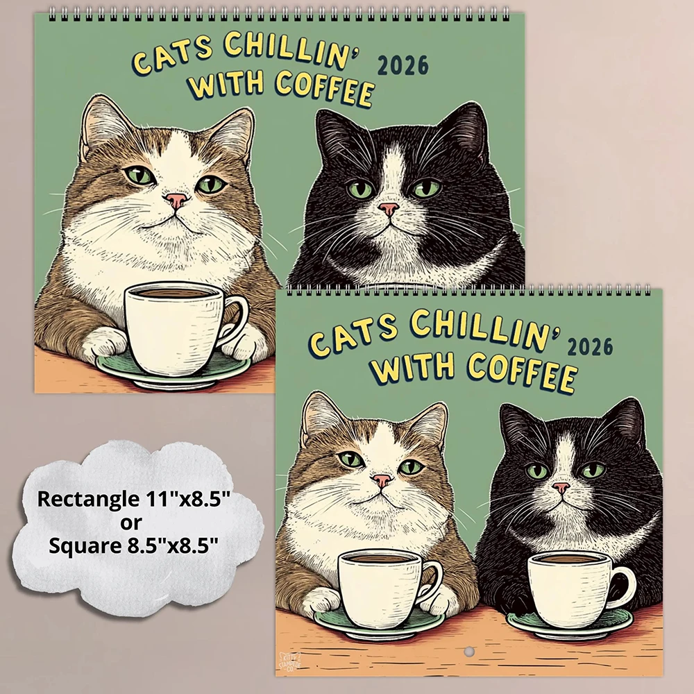 Calendrier mural 2026 mensuel à suspendre, motif chat, agenda familial mensuel sur 12 mois, pour la maison et le bureau