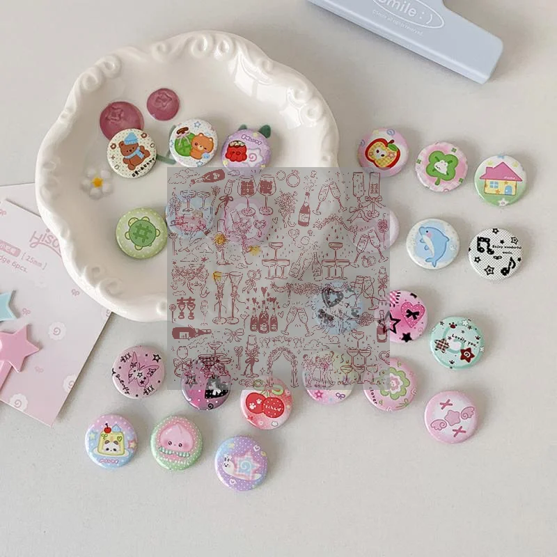 6Pcs Cute Cartoon Mini Cartoon Button Badge Kawaii Retro Girls Kids Backpack Pencil Bag DIY Decorative Brooch Pin Accessories