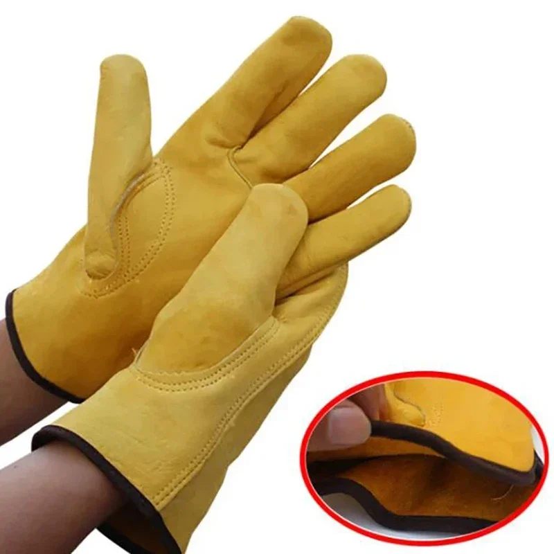 1 Pair Cow Skin Leather Gloves Safe High Quality Men Work Safety Working Mechanical Repairing Gardening Gloves перчатки