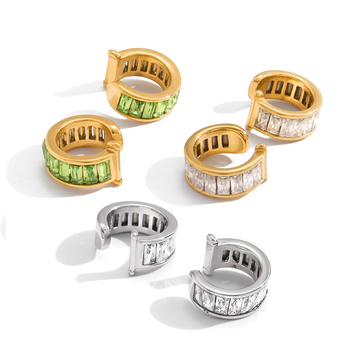 Yori Stainless Steel C-Shaped Geometry Ear Clips 18k-gold-plated Green Square Jewelry 2026 New Arrivals Daily Gift