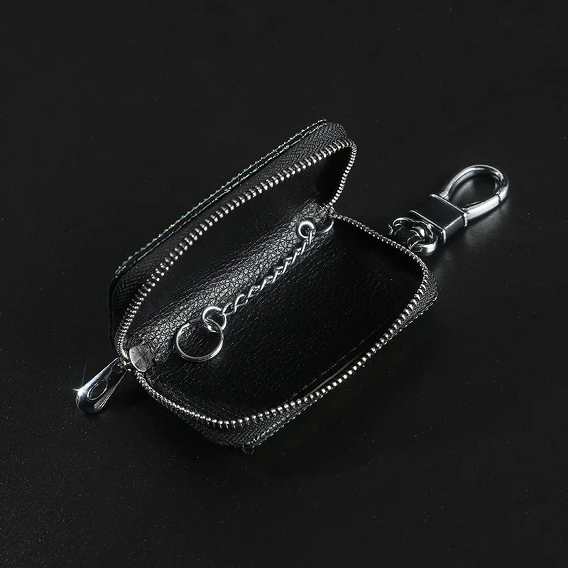 Fashion Pretty Car Keys Organizer Keychain Bag Women PU Leather Bling Crystal Key Case Keychain Purse Square Zipper Key Wallet