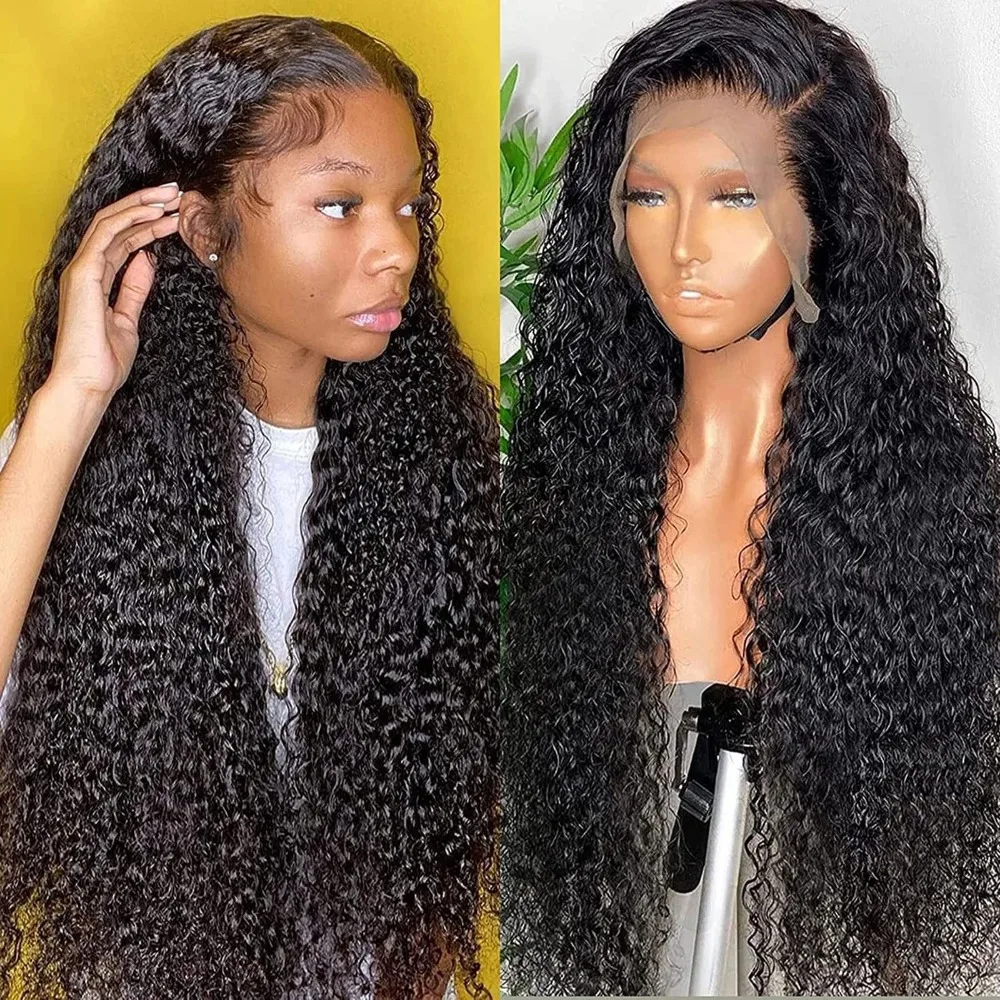 46 Inch Deep Water Wave Curly Brazilian Human Hair Wig 200% Density 13x6 7x6 360 Full HD Transparent Lace Frontal Wig Natural Color Pre Plucked With Baby Hair Natural Hairline Wigs For Black Women