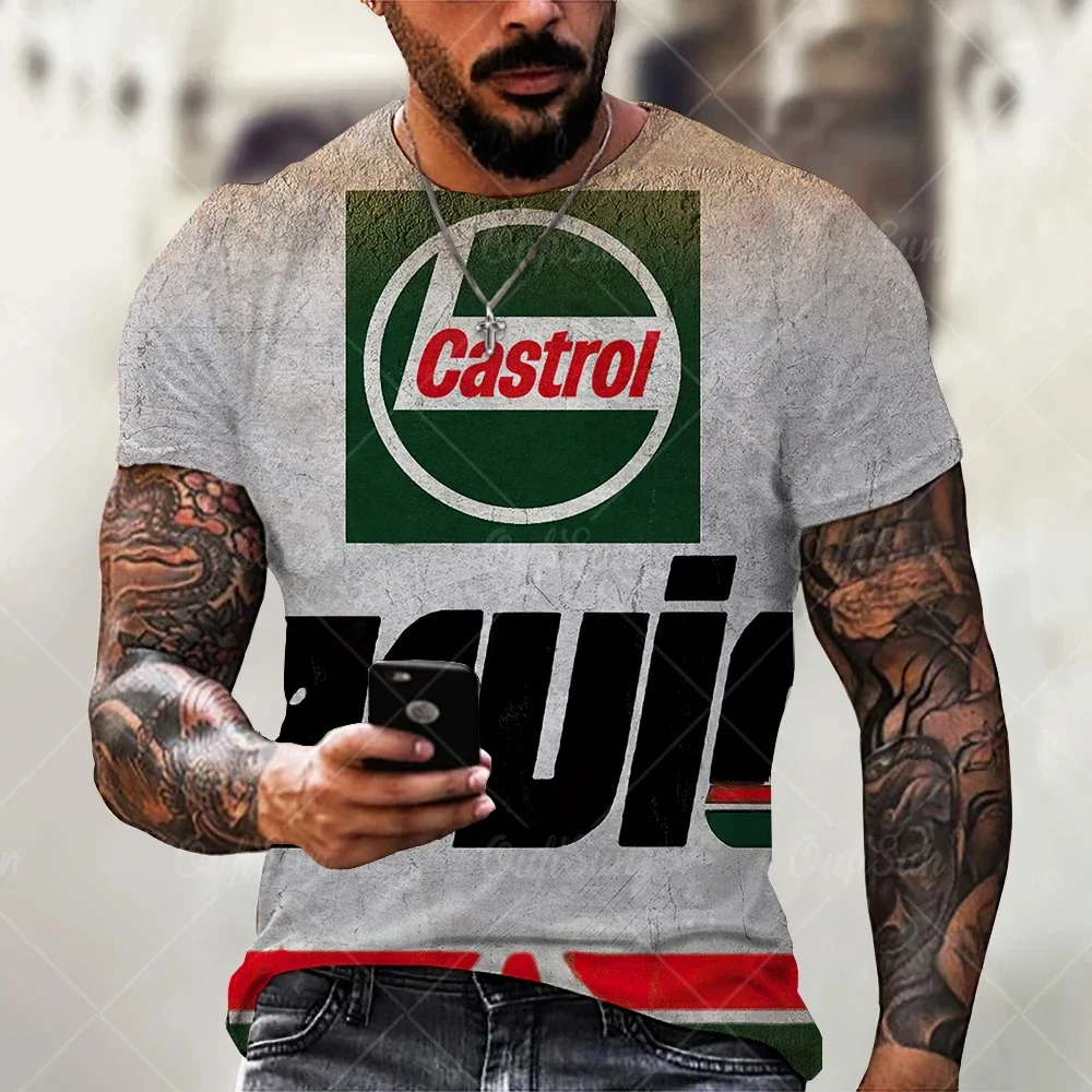 3D-T-Shirts für Herren, Vintage-Öl-T-Shirt, Street-Fashion, Castrol-Print, kurzärmelig, locker geschnitten, Oversize-Motorrad-T-Shirt, Oberteile, T-Shirts – Detail 17