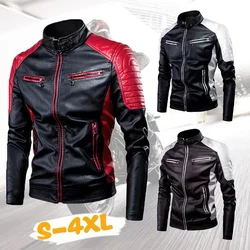 Chaqueta de cuero sintético para motocicleta, equipo de moto, cuello alto, bloqueo de Color, informal