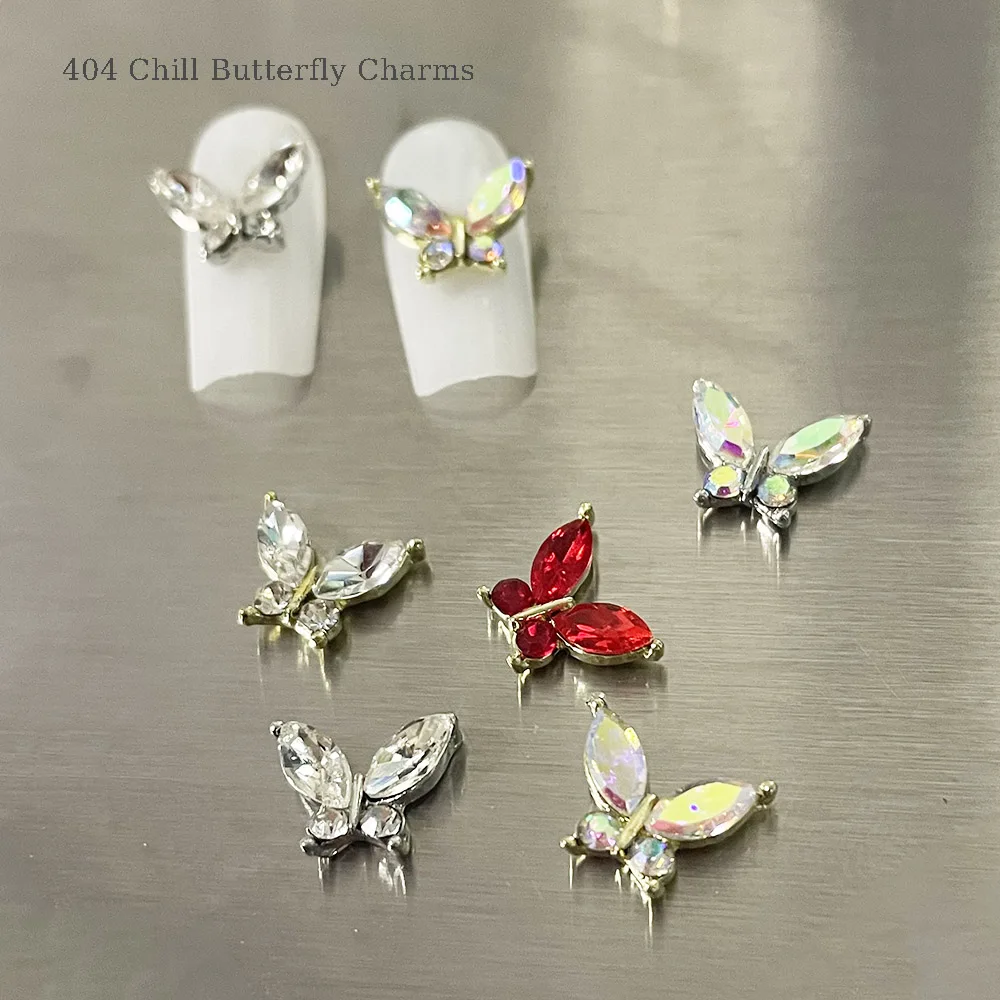 Versatile Chill Butterfly Jewelry Fairy AB Horse-Eye Rhinestones Nail Butterfly Charm Metallic Nail Tip Gel Polish Alloys 404art