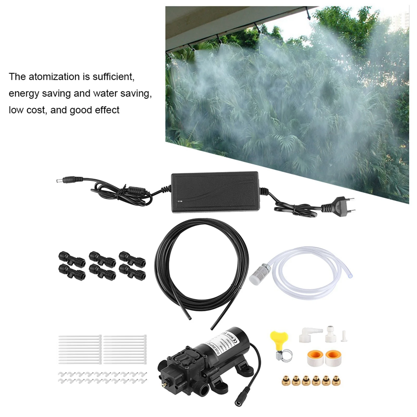 

6-насадка, 6 м, электрическая система охлаждения с запотеванием низкого давления, система распылительного охлаждения для наружного сада, теплицы, инструменты для орошения