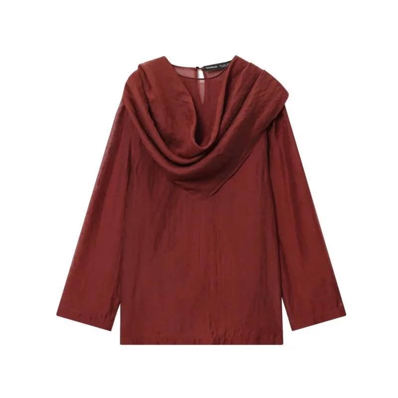 

Женская струящаяся рубашка HipSeam с подвесным шарфом, осенние женские рубашки с круглым вырезом и длинными рукавами, женские рубашки и блузки на пуговицах