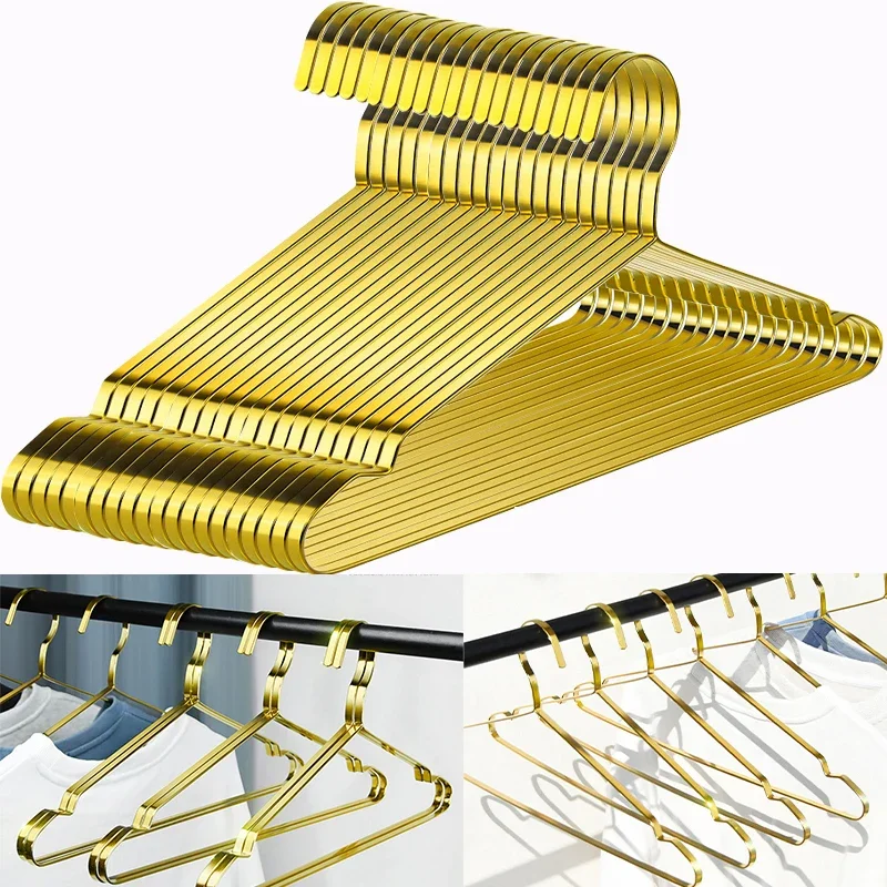 8MM Thick Stainless Steel Hanger,Gold Heavy Duty Adult Clothing Rack for Suit,Non-Slip Laundry Drying Rack with Notch for Closet