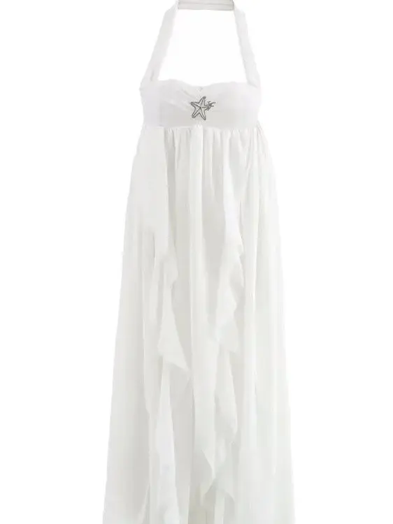 Romantic Beach Lace Dr ter Ne Tassel Trim Bustier Gown Sweet Sle High Waist Long Skirt No Sve Summer Faion