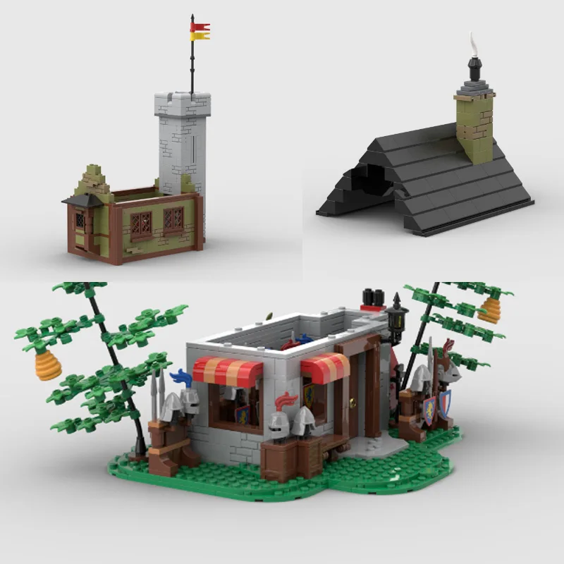 Klocki konstrukcyjne MOC średniowieczny dom sklep model figurka zestaw 1245 elementów - kreatywny zestaw zabawek do składania jako prezent świąteczny