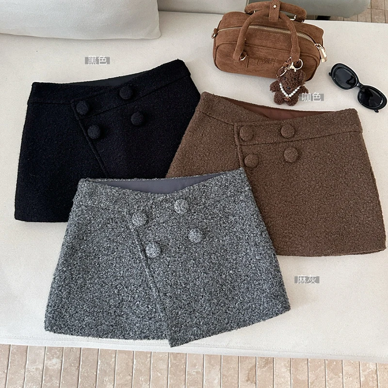 A/W Bottoni multipli Mini Gonne Donna Vita alta A-line Gonne corte Abiti donna Skorts Donna 2026 Nuovo Saias Mujer Nero