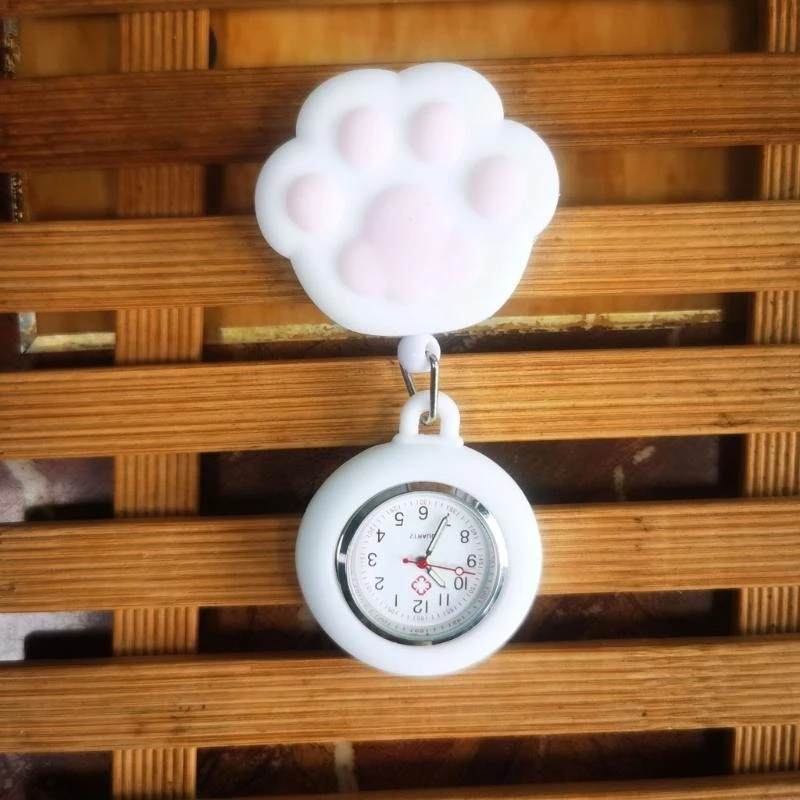 Adorable Kitten Paws Brooch Watch For Nurses Extensible Line Nurse Watch Silicone Kitten Paws Nurse Watch
