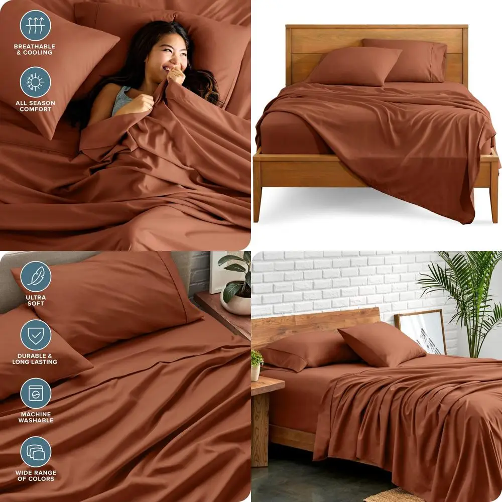 

Роскошный комплект постельного белья King Size из 4 предметов с глубокими карманами, 1800 нитей, гидротермообработанный, цвет терракота, с наволочками