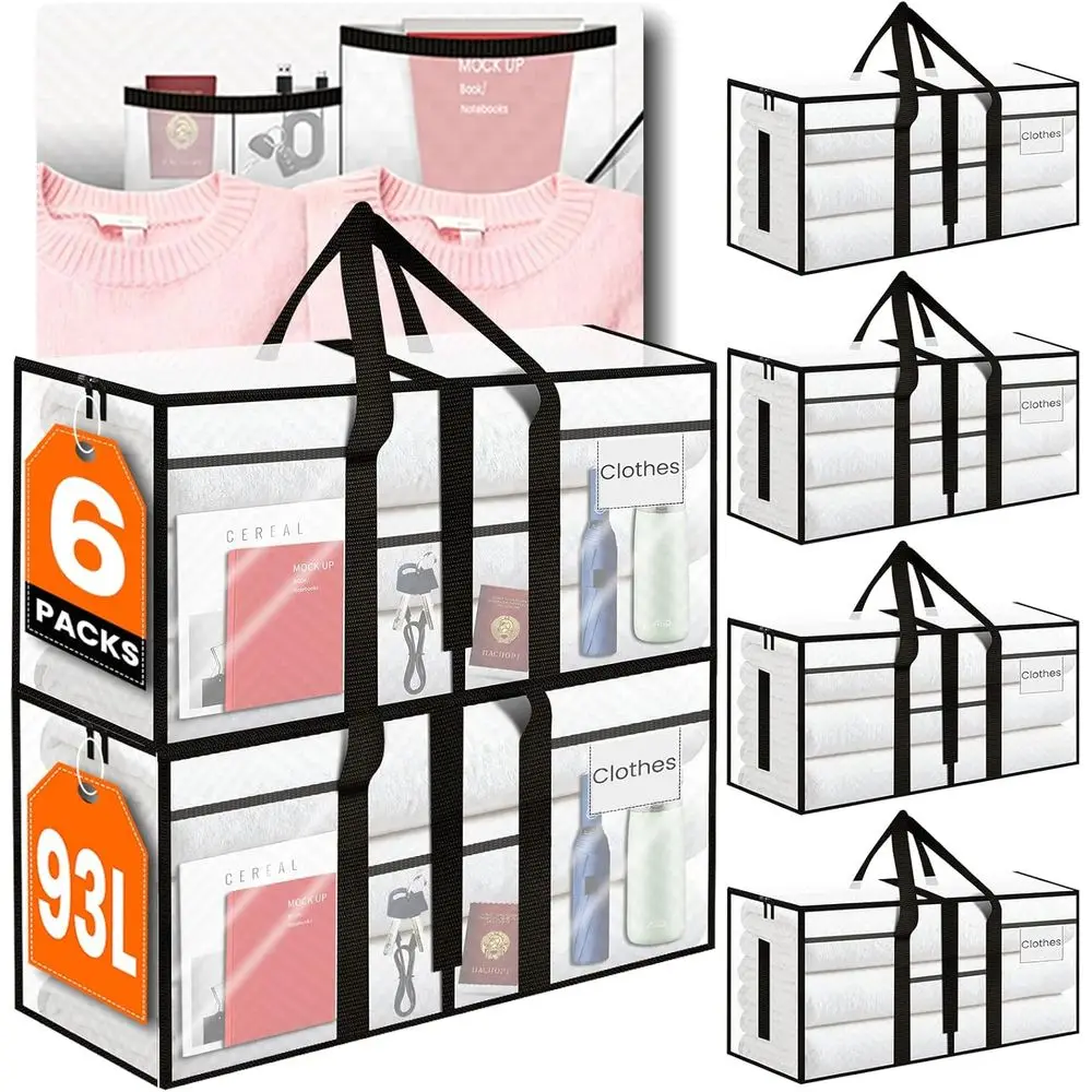 

Прочные сумки для переезда из 6 штук, вместимость 80 фунтов, утолщенные с волшебной лентой и боковыми ручками для большого хранения, идеально подходят для перемещения, ткань