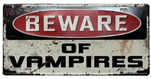 Metal Sign Plate Beware Of Vampires Warning Novelty Wall Decor Halloween Home sign