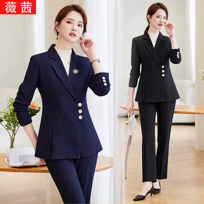 بدلة احترافية للنساء، بدلة عمل للربيع والخريف، سترة عصرية وأنيقة، ملابس رسمية ذات ملمس راقي،