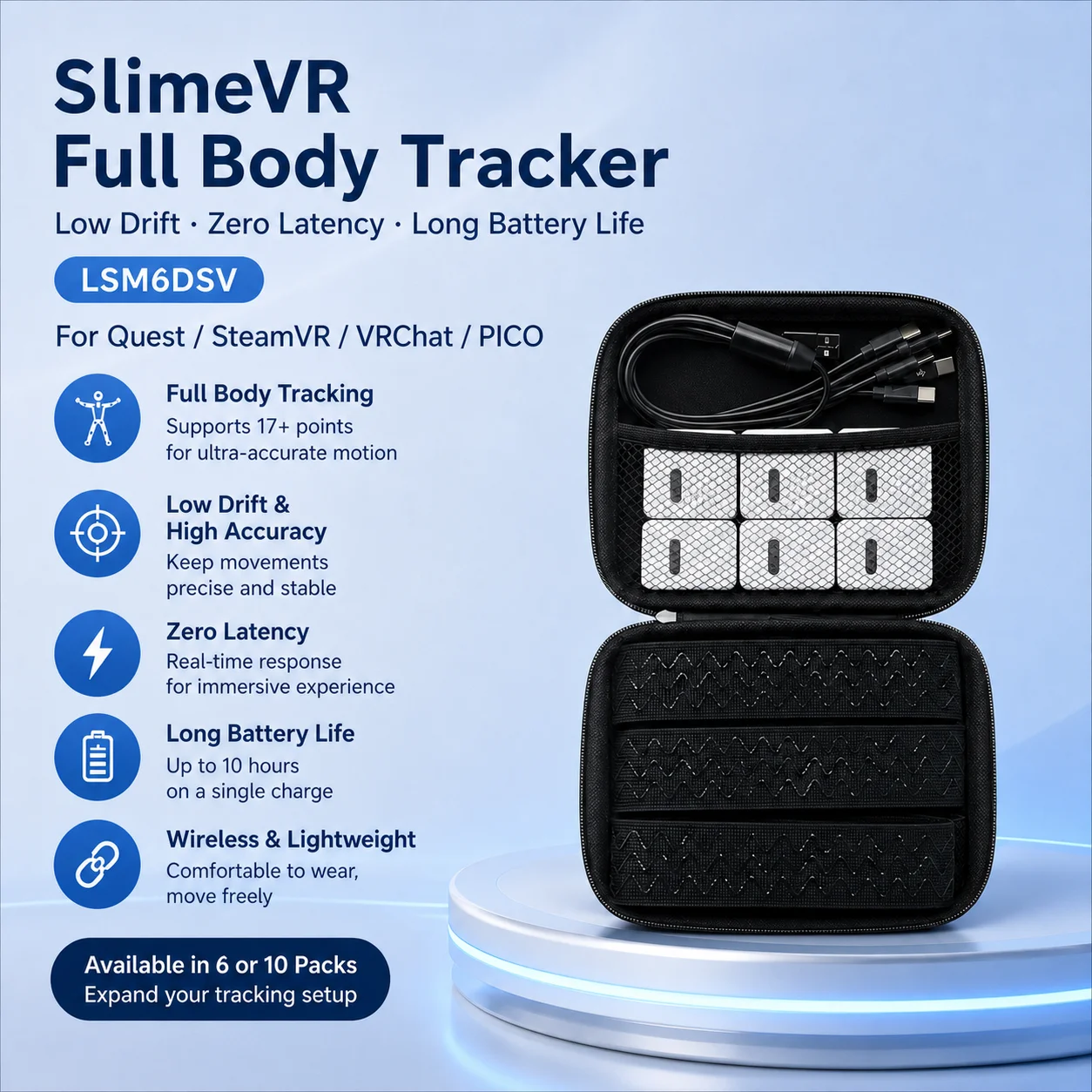 Ready-to-Use SlimeVR LSM6DSV Trackers 6-10 Pack Compatible With VRChat & SteamVR