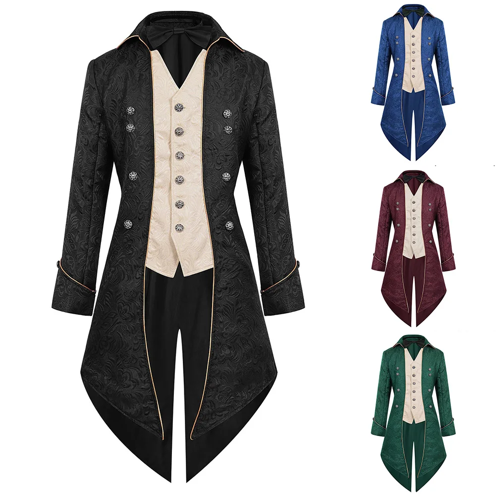 Men Victorian Renaissance Retro Cosplay Costume Steampunk Tailcoat Carnival Party Overcoat Medieval Tuxedo Jacket