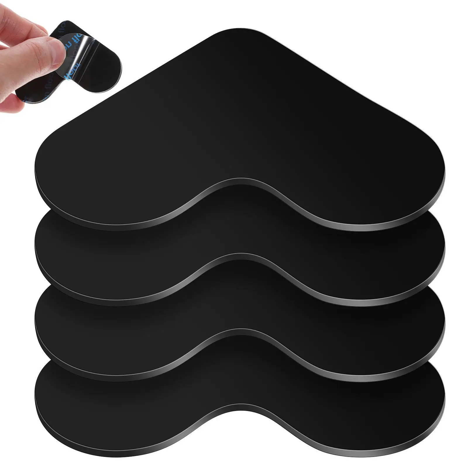 

4 Pcs Heart Shaped Rug Tape Stickers Black Small Size Non Slip Gripper Pads for Hardwood Floors Carpet Holder Reusable No
