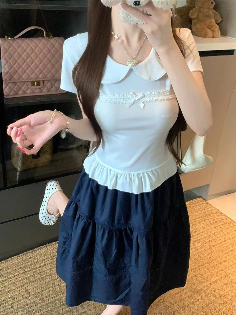 

Korean Style Doll Collar Short Sleeve T-Shirt And High Waist Skirt Women's Fashion Set Spring 2026 New Arrival Ageless
