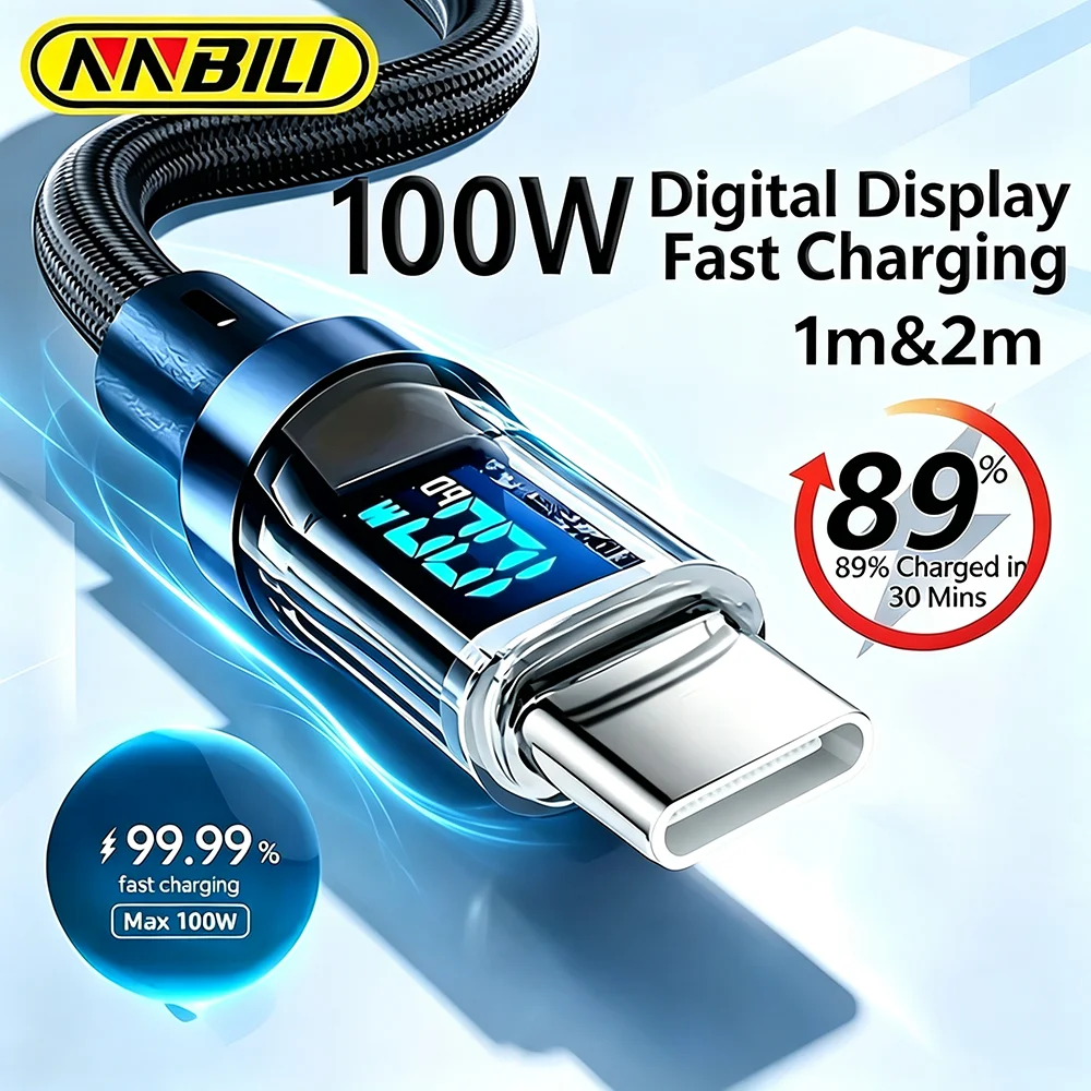 NNBILI USB-auf-Typ-C-Kabel, 120 W, schnelles Ladekabel, USB-Typ-C-auf-USB-C-Displaykabel für Xiaomi POCO Huawei Macbook Honor, 1/2 m