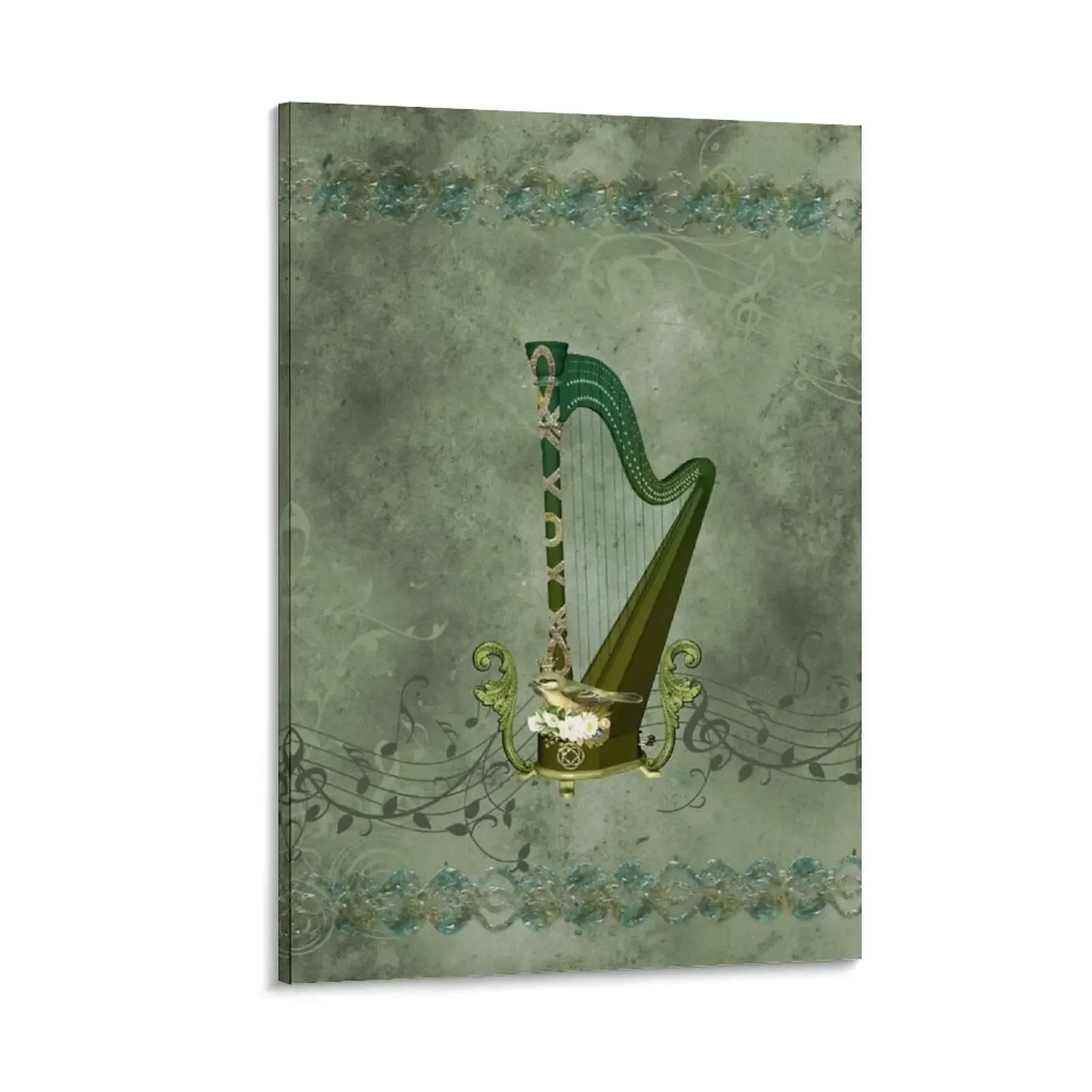 

Celtic harp with celtic knot and flowers with bird Canvas Painting house decoration decorative frames wall room