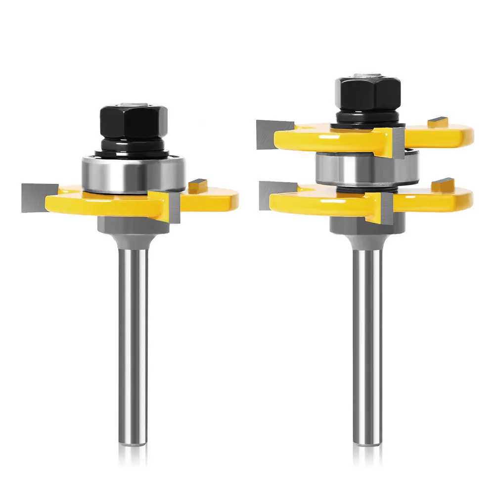 2PC/Set 6MM Shank Milling Cutter Wood Carving Tongue & Groove Joint Assembly T-Slot Router Bit Set 3/4
