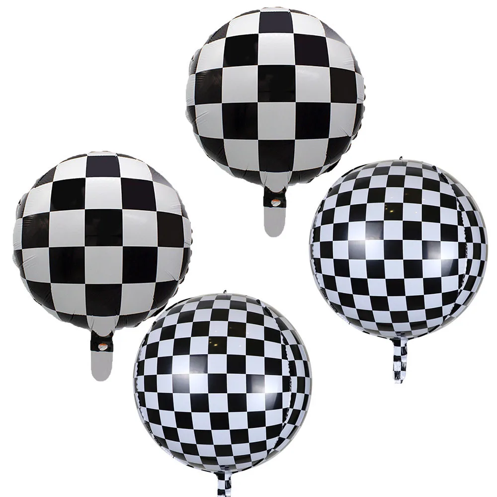 2/4pcs Big 22 Inch 4d Black White Checkered Balloons 18inch 2d Checkered Flag Ballons Racing Car Theme Birthday Party Decoration