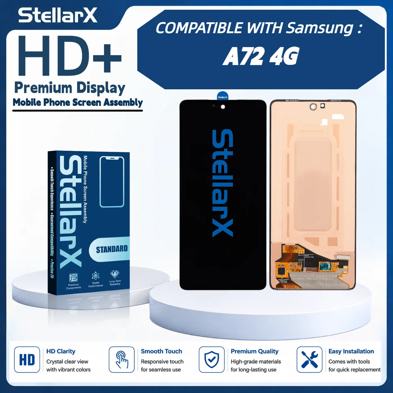 StellarX HD+ High Resolution Display Screen Replacement for Samsung A72 4G LCD Assembly Without Frame with free tools
