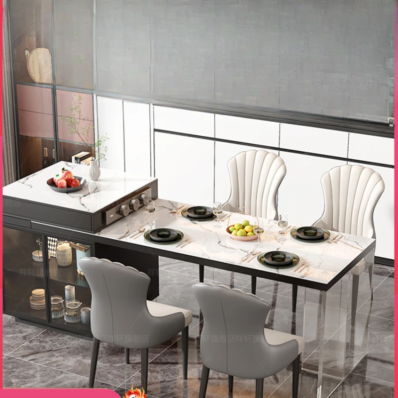 Acrylic slate island dining table integrated island bar counter foldable open multi-functional living room kitchen