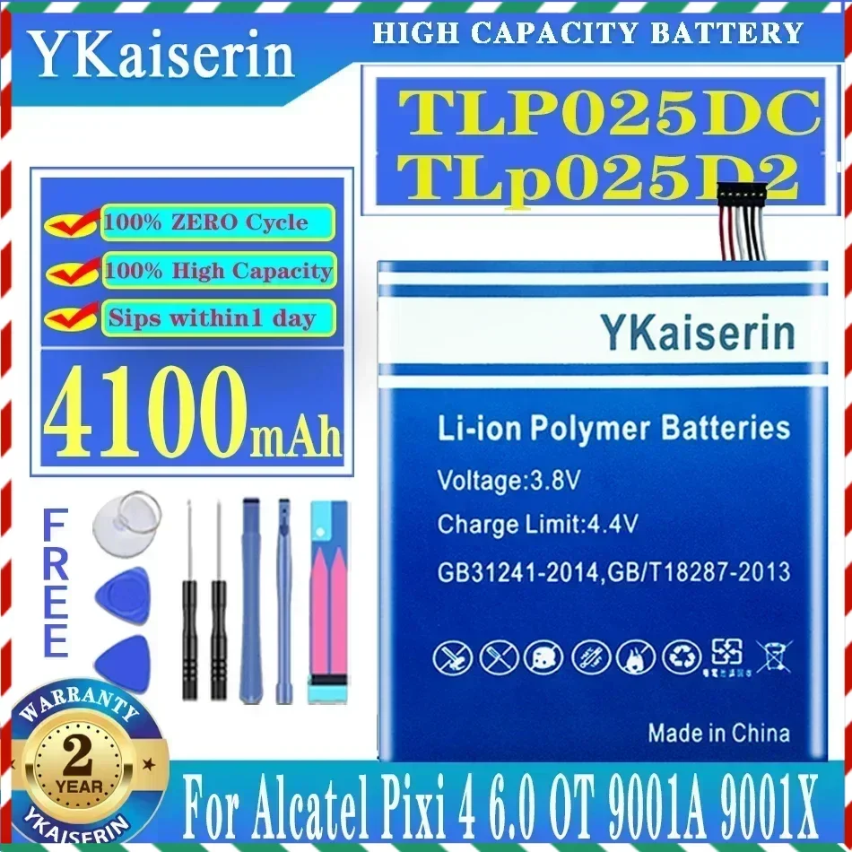 

Ykaisсеребрин TLP025DC TLp025D2 4100 мАч Сменный аккумулятор для Alcatel Pixi 4 Pixi4 6,0 OT 9001A 9001X 9001D 8050D OT-8050