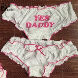 Daddy Cute Letter Frill Ruffle Bow White Panty Low Rise Brief Sexy Japan Lolita Lingerie Underwear Exotic Kawaii Student Cosplay