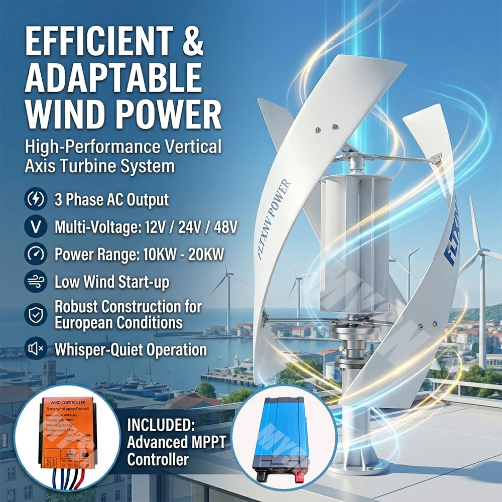 High Power 10KW 15KW 20KW Vertical Axis Wind Turbine Generator Free Energy Household Wind Turbine Low Noise Off-grid System DIY