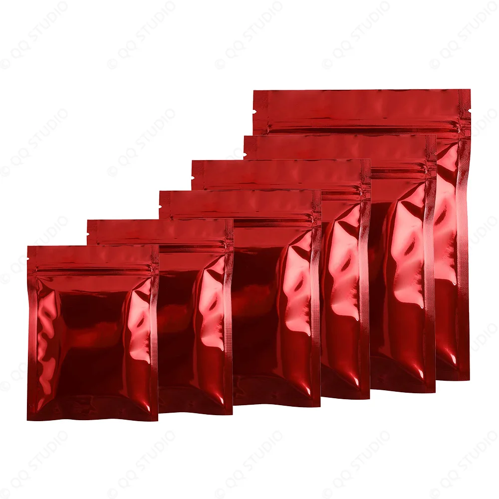 100PCS Glossy Red Flat Zipper Mylar Bags Heat Sealable Coofee Food Grade Small  Aluminum Foil Ziplock Bags For Food Storage