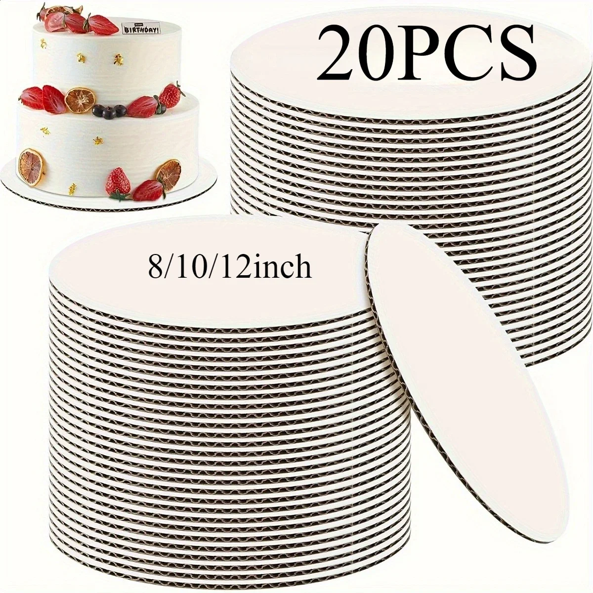 

20PCS 8/10/12inch Round Cake Boards Disposable Cake Base Perfect for Valentine's Day Wedding DIY Birthday Cake Baking Decorating