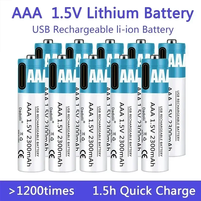 Daweikala,AAA lithium polymer rechargeable battery, new 2300mAh battery, 1.5V, USB C-type fast charging