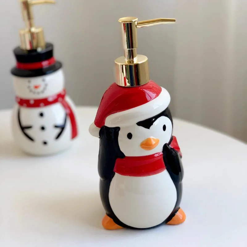 Santa Claus Ceramic Lotion Bottle Snowman Penguin Soap Liquid Container Home Hand Sanitizer Makeup Remover Water Storage Bottle