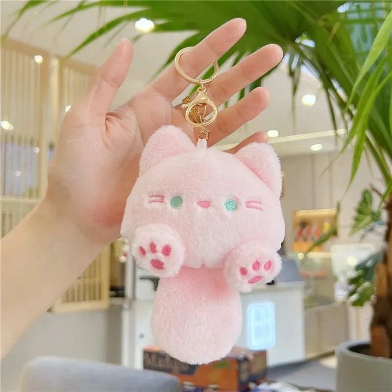 Cute Plush Cat Toy Doll Squeak Keychain Handbag Schoolbag Car Backpack Pendant Kawaii Accessory Gifts for Friend Classmate Girls