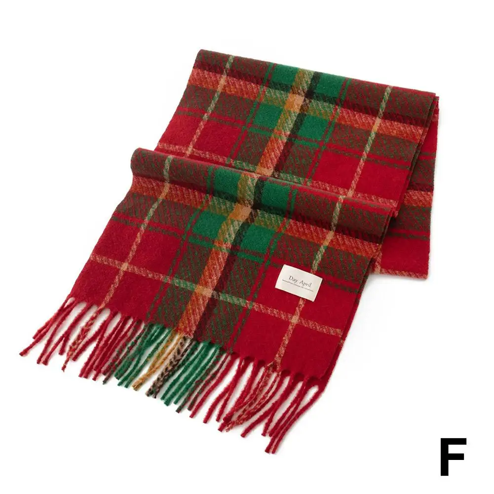 Christmas Plaid Scarf Women's Winter Imitation Cashmere Warp Thermal Design Shawl Scarf 1PCS Neckerchief with Knit L4X1