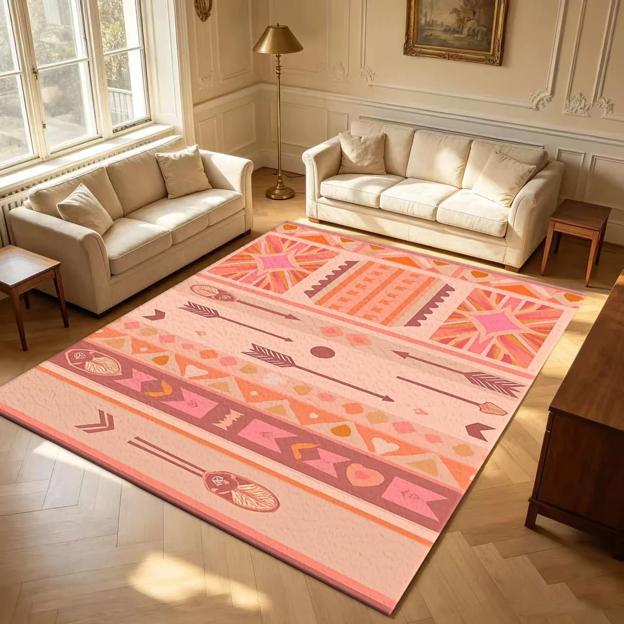 Pink Peach Bohemian Arrow Geometric Pattern carpet flooring Southwest Style Rug Mat