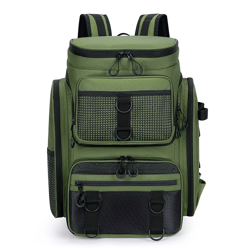 

Fishing gear backpack with fishing rod and bottle holder