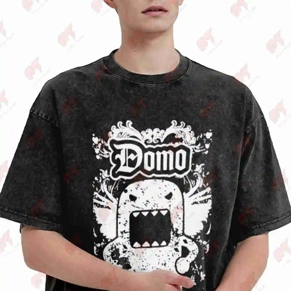 Domo Kun Grunge Scene Emo Cyber Y2K Vintage Washed Tee Pure Cotton T-Shirt