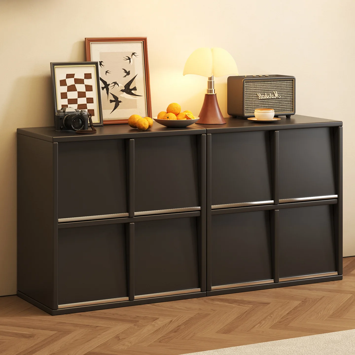 

Black bedroom storage, bedside storage, living room wall storage cabinet