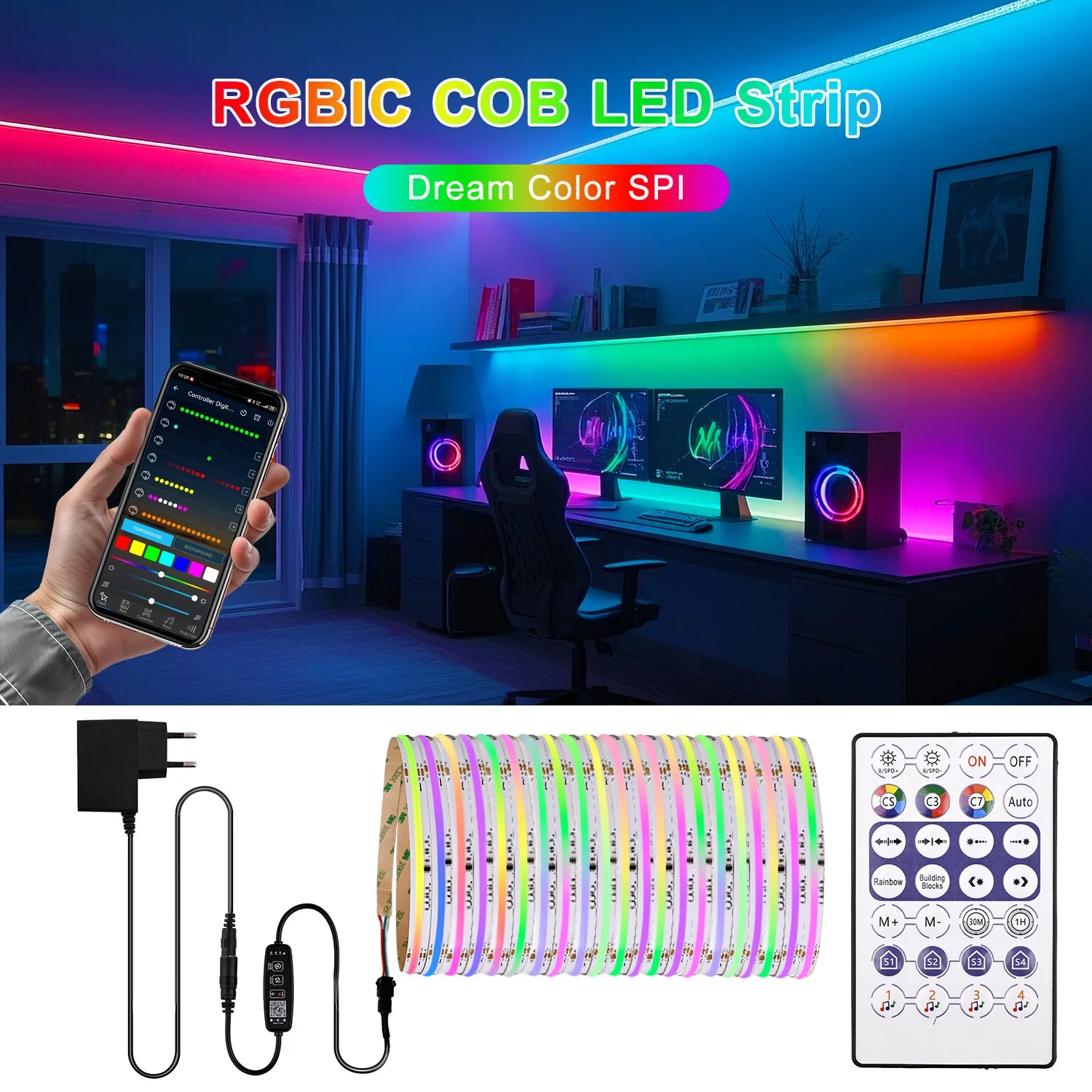 SPI COB LED Strip Lights RGB+IC WS2811 Addressable APP Control Music Sync Led Tape Flexible Ribbon Room Decor TV Backlight RA90