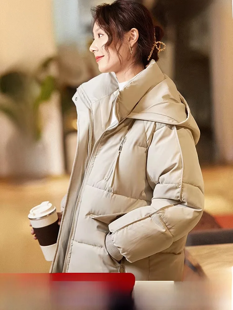 

Thiened Cotton Jaet Dstring Simple Loose Women's Coat Long Sve Hooded Zipper Closure Color Winter Outerwear