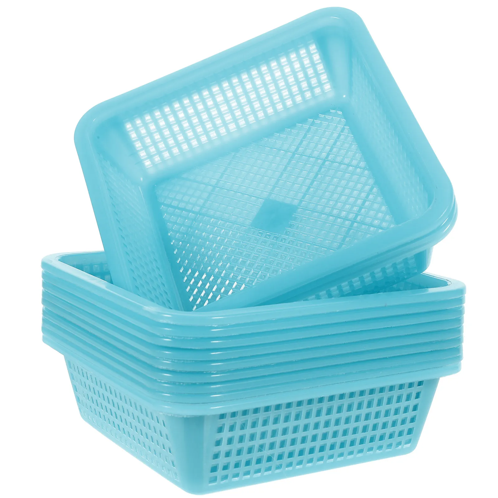 12Pcs Square Plastic Perforated Storage Basket Bin Office Drawer Shelf Desktop Tray Stationery Organizer Random Color