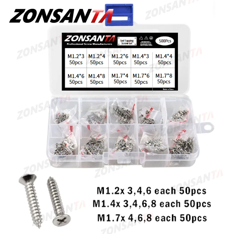 ZONSANTA M1-M4, Саморез с плоской головкой, фоторезьбовые винты из дерева, резьбовые наборы DIY, небольшие винты с потайной головкой