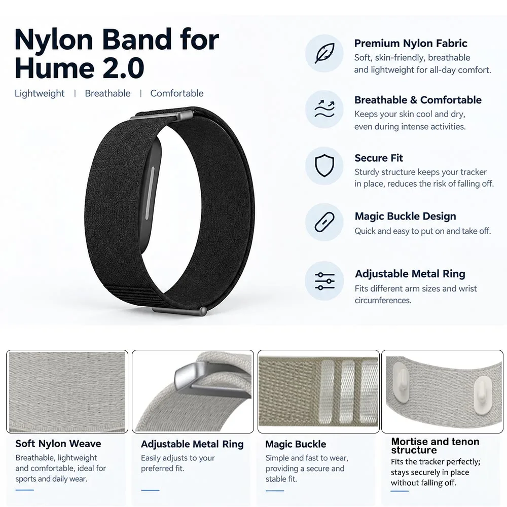 Neuer Nylon-Gewebe-Bizepsgurt für Hume 2.0 Band Sport-Ersatz-Armband/Fitness-Tracker-Band für Hume 2.0 Band Zubehör – Detail 1