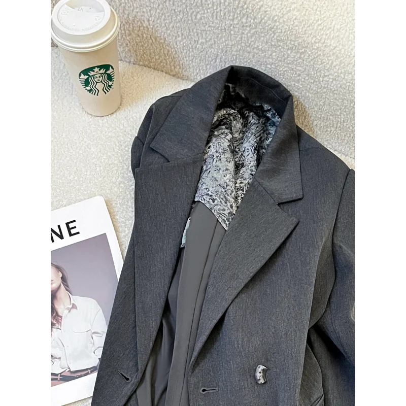 Grey High-quality Suit Jacket Women's Autumn Vintage Wine Relaxed and Versatile Office Lady Elegant French Suit Jacket